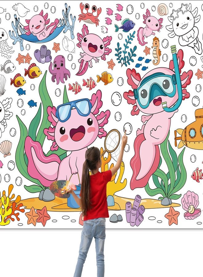InIsaJace Axolotl Large Coloring Poster, Pink Cute Giant DIY Coloring Table Cloth for Kids Axolotl Party Decorations, Salamander Undersea World Poster Activity Boys Girls(71 X 31 Inches) - Image 1